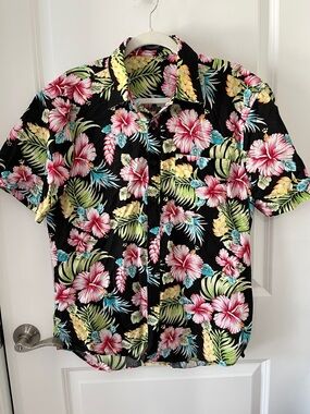 Hisdern VTG Hibiscus Short-Sleeve Camp Style Hawaiian Shirt -Cotton SZ M NWOT